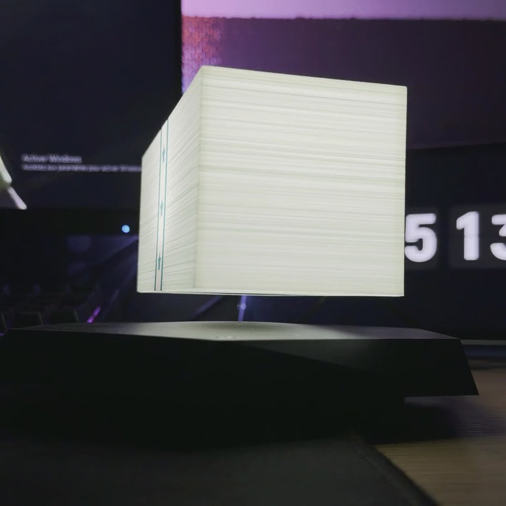 Liasse de billets lumineuse en lévitation au-dessus de sa base, l'écart bien visible